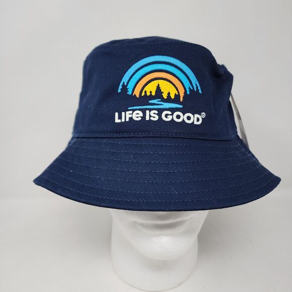 Life Is Good Bucket Hat Classic Embroidered Mens Blue Landscape Cotton Summer - Picture 1 of 8